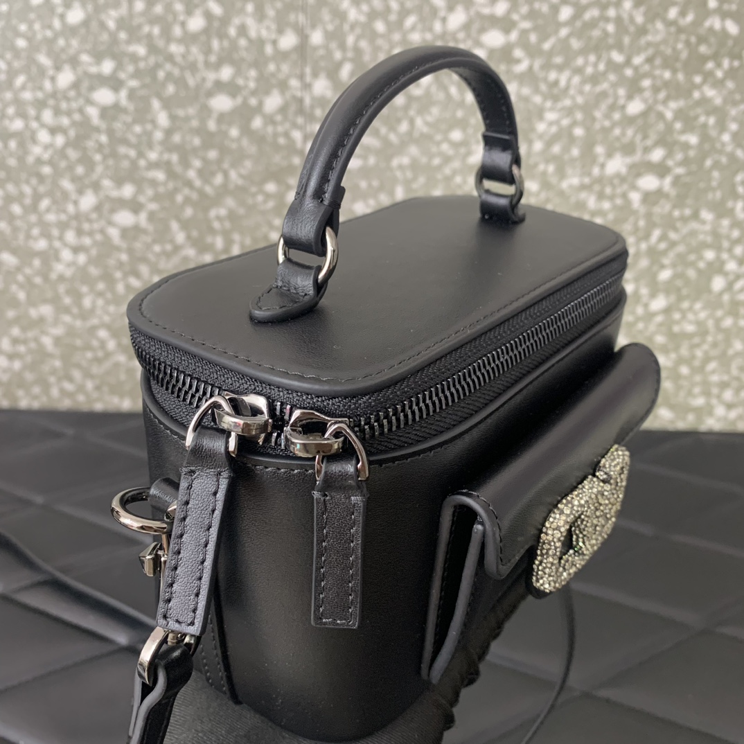 Valentino Garavani Loco Mini Box Bag in Black Calfskin Leather 